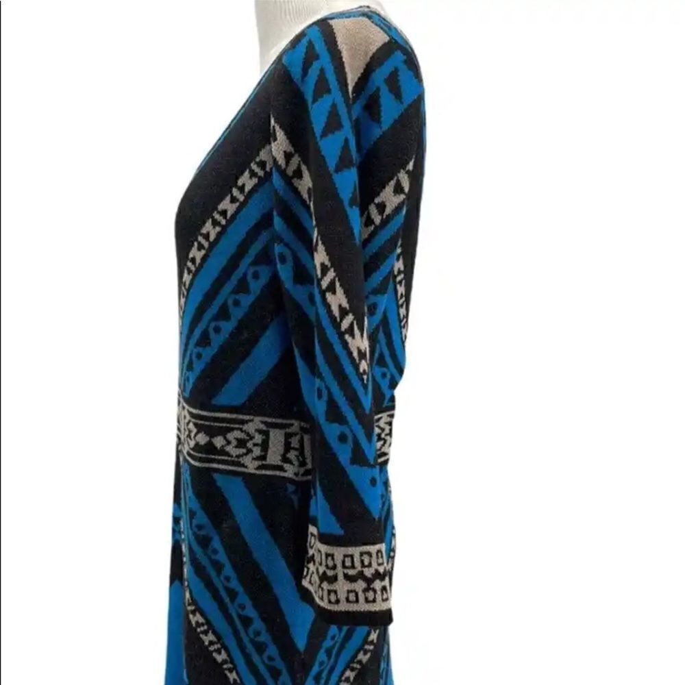 FLYING TOMATO Blue black print knit bodycon holiday party sweater dress S - Picture 6 of 7